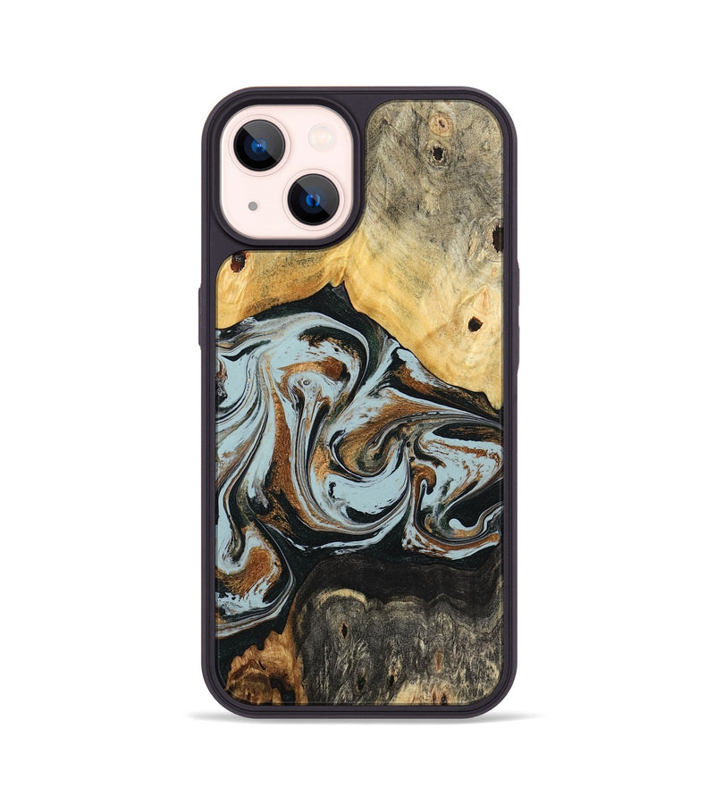 iPhone 14 Wood Phone Case - Silvia (Teal & Gold, 798997)