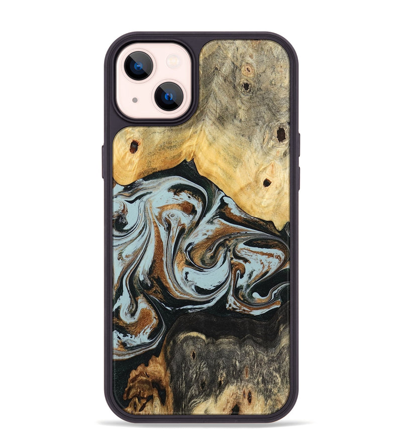 iPhone 14 Plus Wood Phone Case - Silvia (Teal & Gold, 798997)