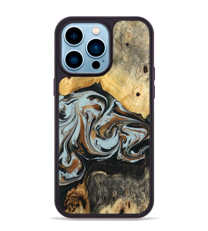 iPhone 14 Pro Max Wood Phone Case - Silvia (Teal & Gold, 798997)