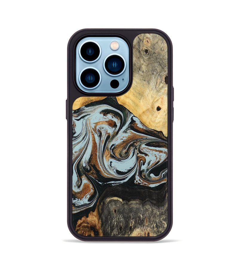 iPhone 14 Pro Wood Phone Case - Silvia (Teal & Gold, 798997)