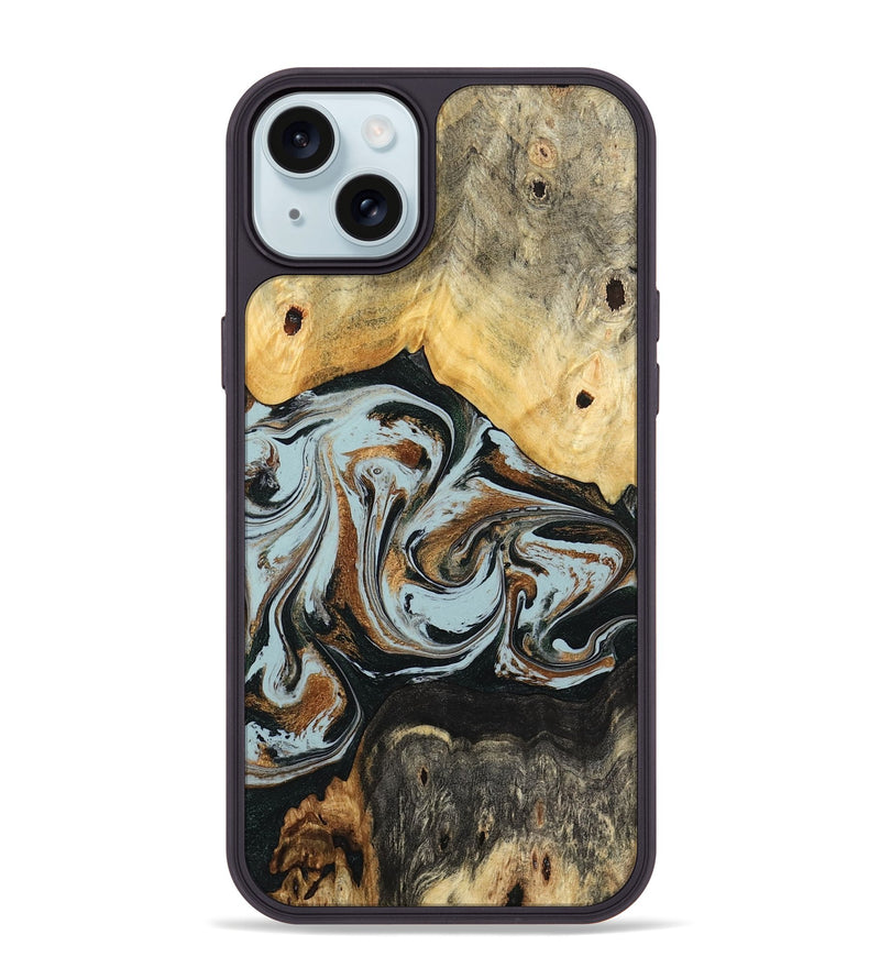 iPhone 15 Plus Wood Phone Case - Silvia (Teal & Gold, 798997)