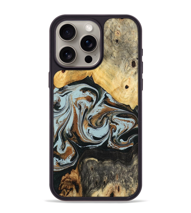 iPhone 15 Pro Max Wood Phone Case - Silvia (Teal & Gold, 798997)