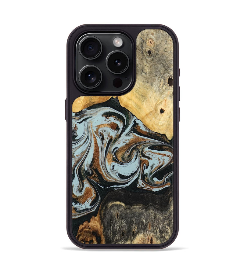 iPhone 15 Pro Wood Phone Case - Silvia (Teal & Gold, 798997)