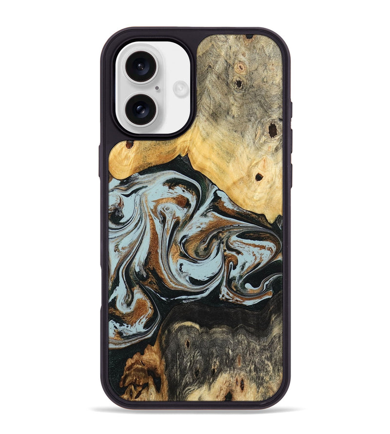 iPhone 16 Plus Wood Phone Case - Silvia (Teal & Gold, 798997)