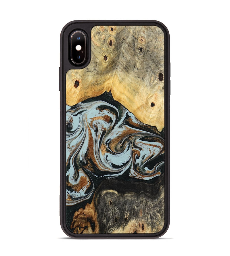 iPhone Xs Max Wood Phone Case - Silvia (Teal & Gold, 798997)