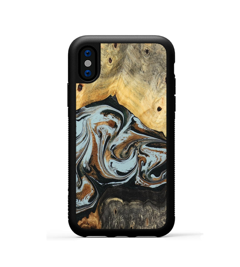 iPhone Xs Wood Phone Case - Silvia (Teal & Gold, 798997)