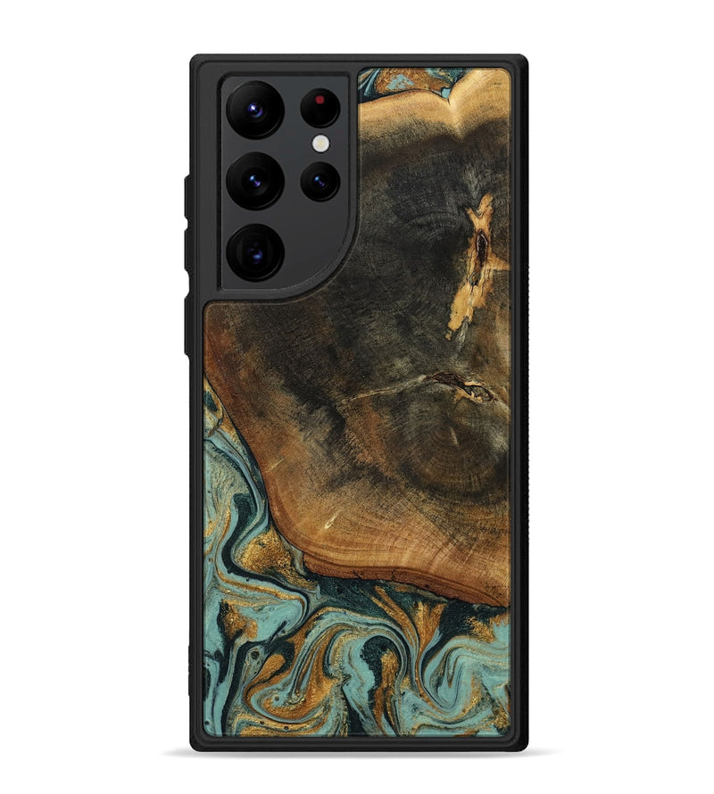 Galaxy S22 Ultra Wood Phone Case - Blanche (Teal & Gold, 798998)
