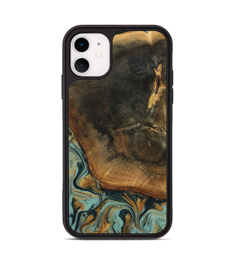 iPhone 11 Wood Phone Case - Blanche (Teal & Gold, 798998)