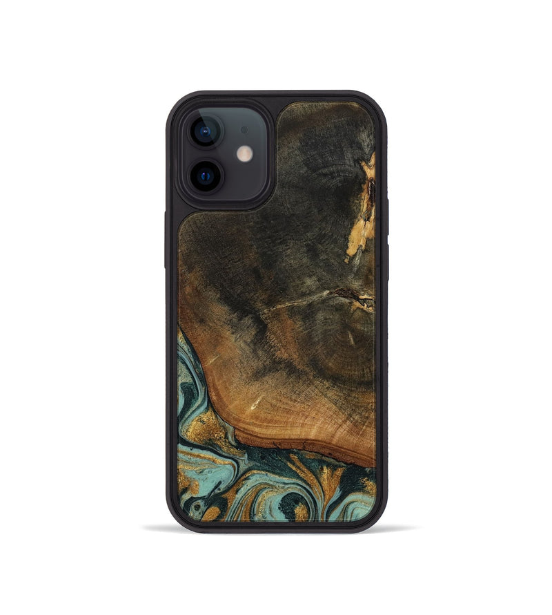 iPhone 12 mini Wood Phone Case - Blanche (Teal & Gold, 798998)