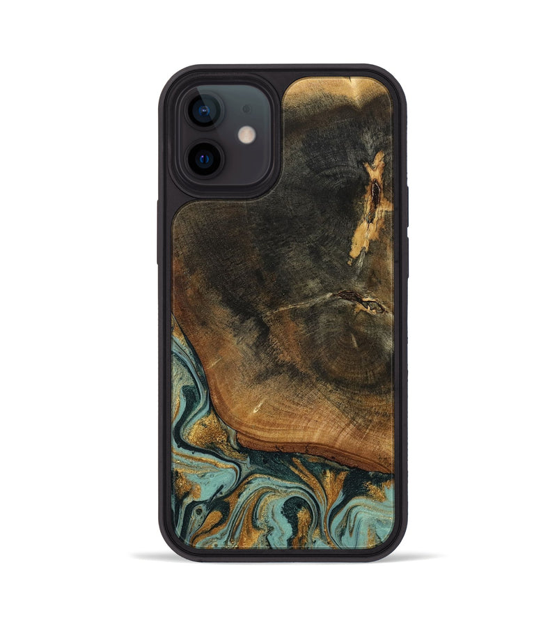 iPhone 12 Wood Phone Case - Blanche (Teal & Gold, 798998)