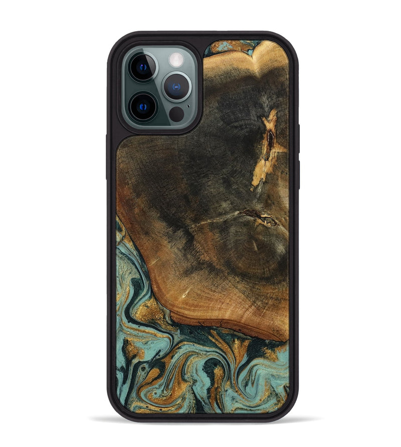 iPhone 12 Pro Max Wood Phone Case - Blanche (Teal & Gold, 798998)