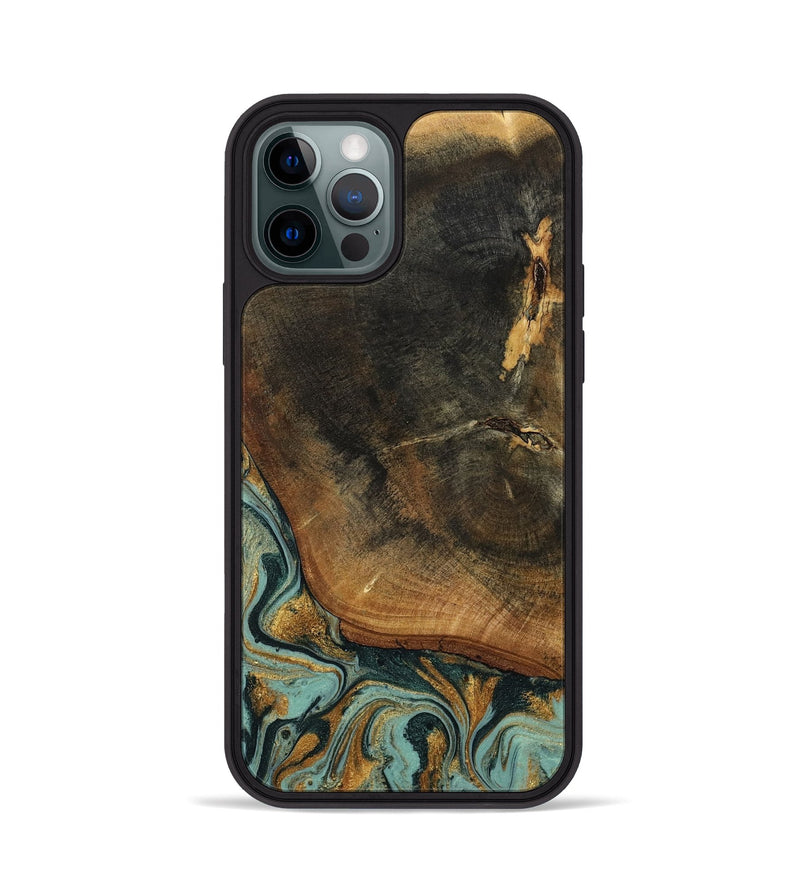 iPhone 12 Pro Wood Phone Case - Blanche (Teal & Gold, 798998)