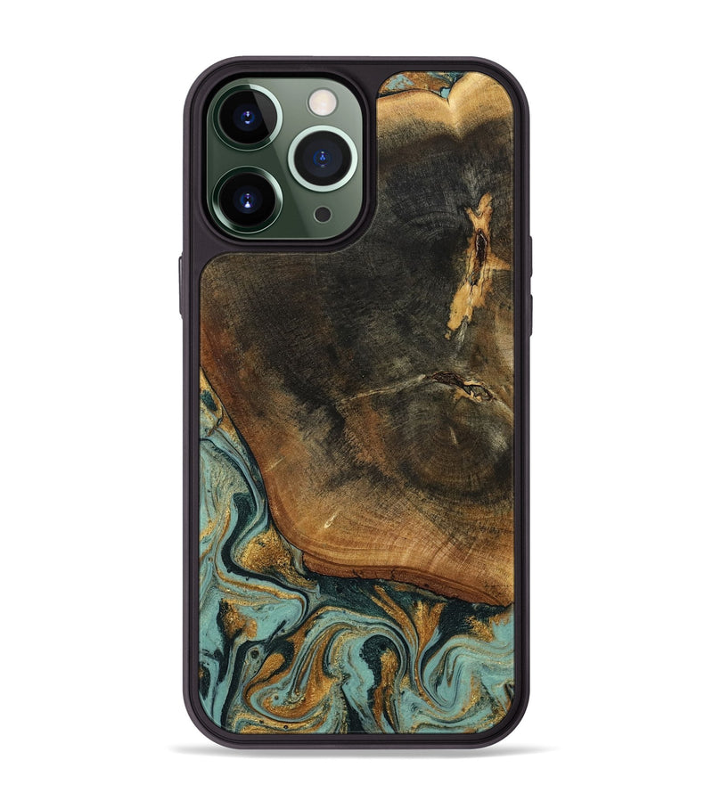 iPhone 13 Pro Max Wood Phone Case - Blanche (Teal & Gold, 798998)