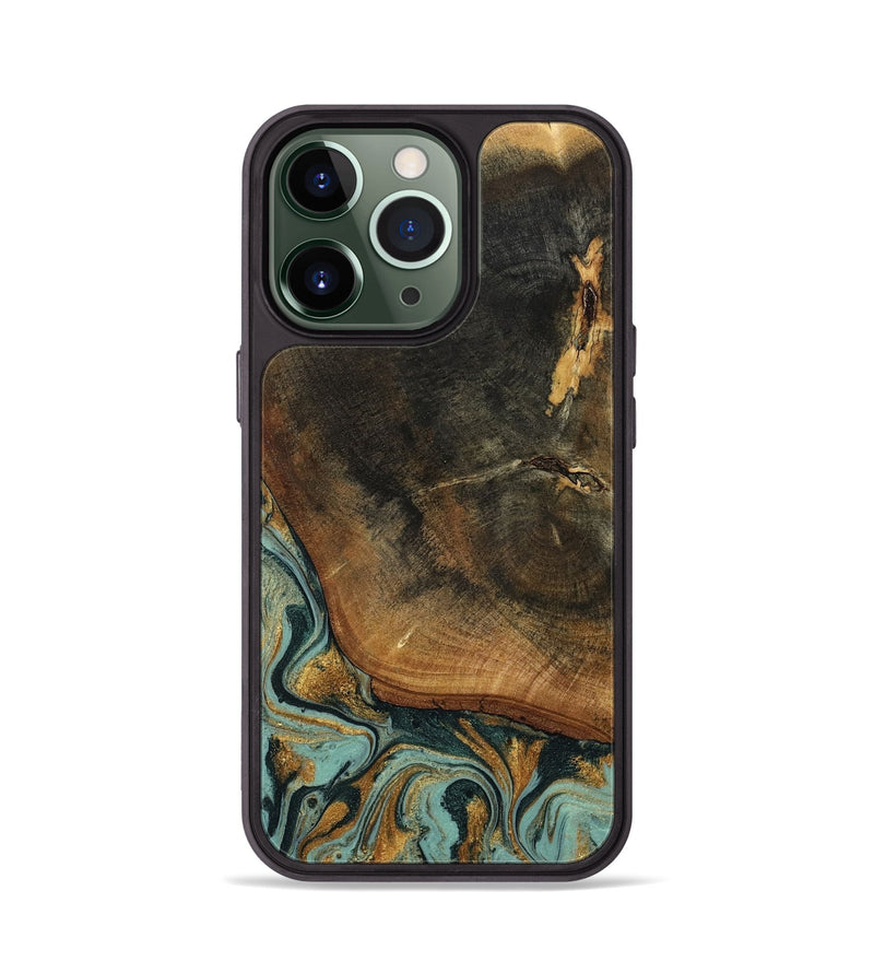iPhone 13 Pro Wood Phone Case - Blanche (Teal & Gold, 798998)