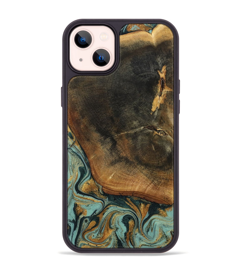 iPhone 14 Plus Wood Phone Case - Blanche (Teal & Gold, 798998)