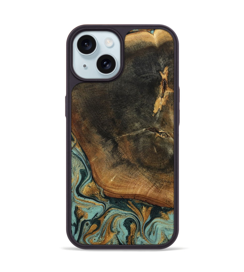 iPhone 15 Wood Phone Case - Blanche (Teal & Gold, 798998)