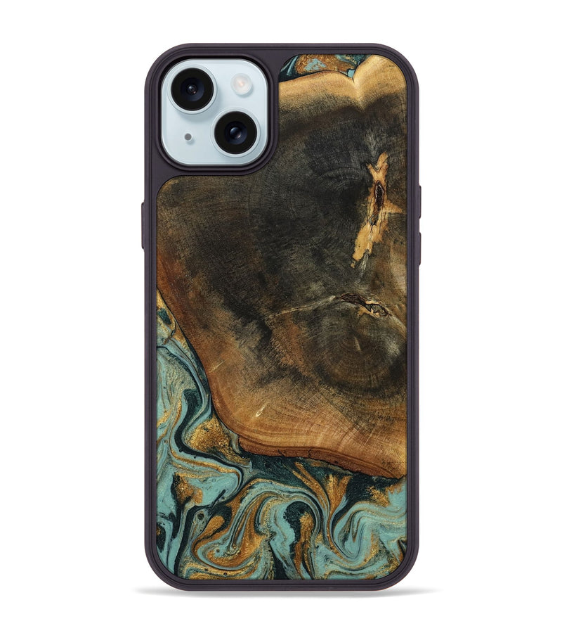 iPhone 15 Plus Wood Phone Case - Blanche (Teal & Gold, 798998)