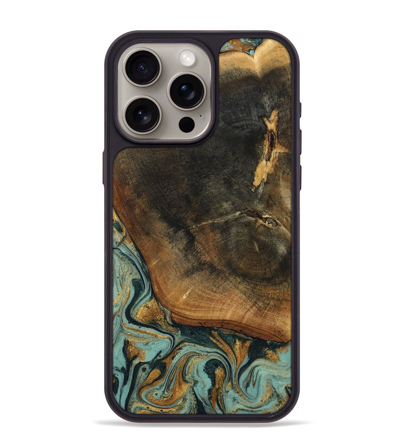 iPhone 15 Pro Max Wood Phone Case - Blanche (Teal & Gold, 798998)
