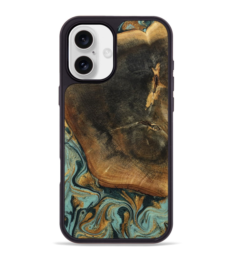 iPhone 16 Plus Wood Phone Case - Blanche (Teal & Gold, 798998)