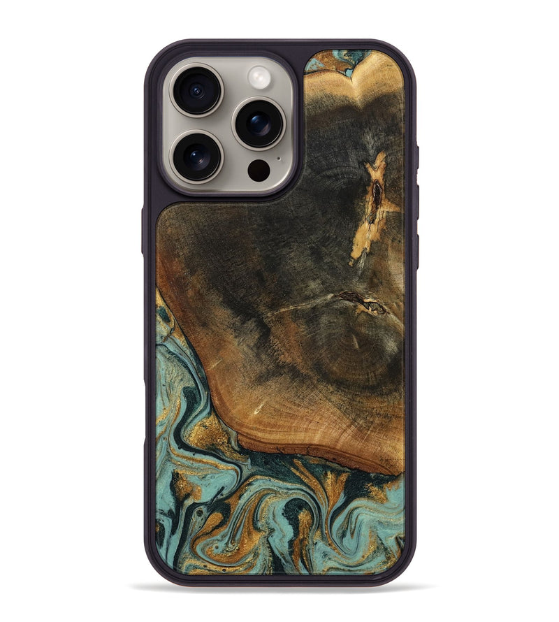 iPhone 16 Pro Max Wood Phone Case - Blanche (Teal & Gold, 798998)