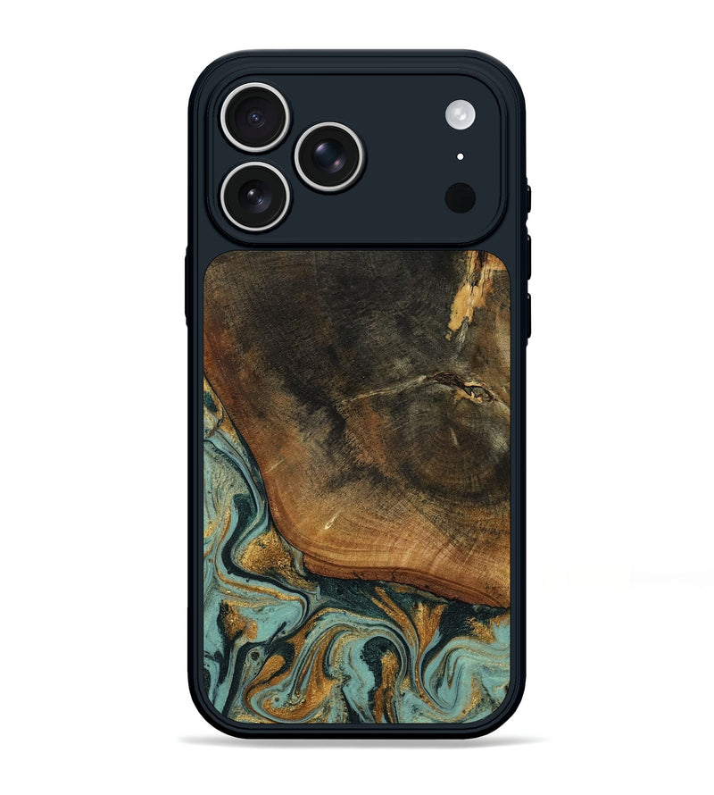 iPhone 17 Pro Max Wood Phone Case - Blanche (Teal & Gold, 798998)