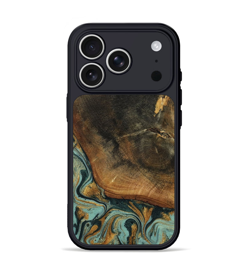 iPhone 17 Pro Wood Phone Case - Blanche (Teal & Gold, 798998)