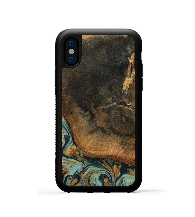 iPhone Xs Wood Phone Case - Blanche (Teal & Gold, 798998)