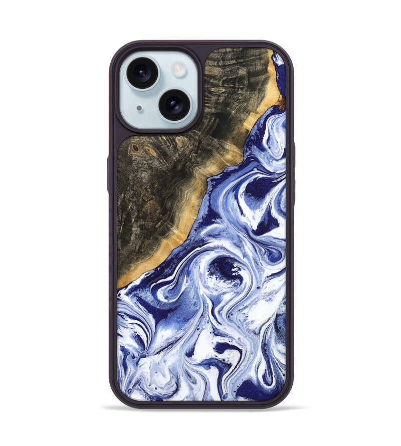 iPhone 15 Wood Phone Case - Tiffani (Blue, 799009)
