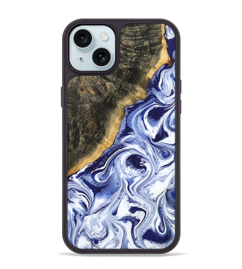 iPhone 15 Plus Wood Phone Case - Tiffani (Blue, 799009)