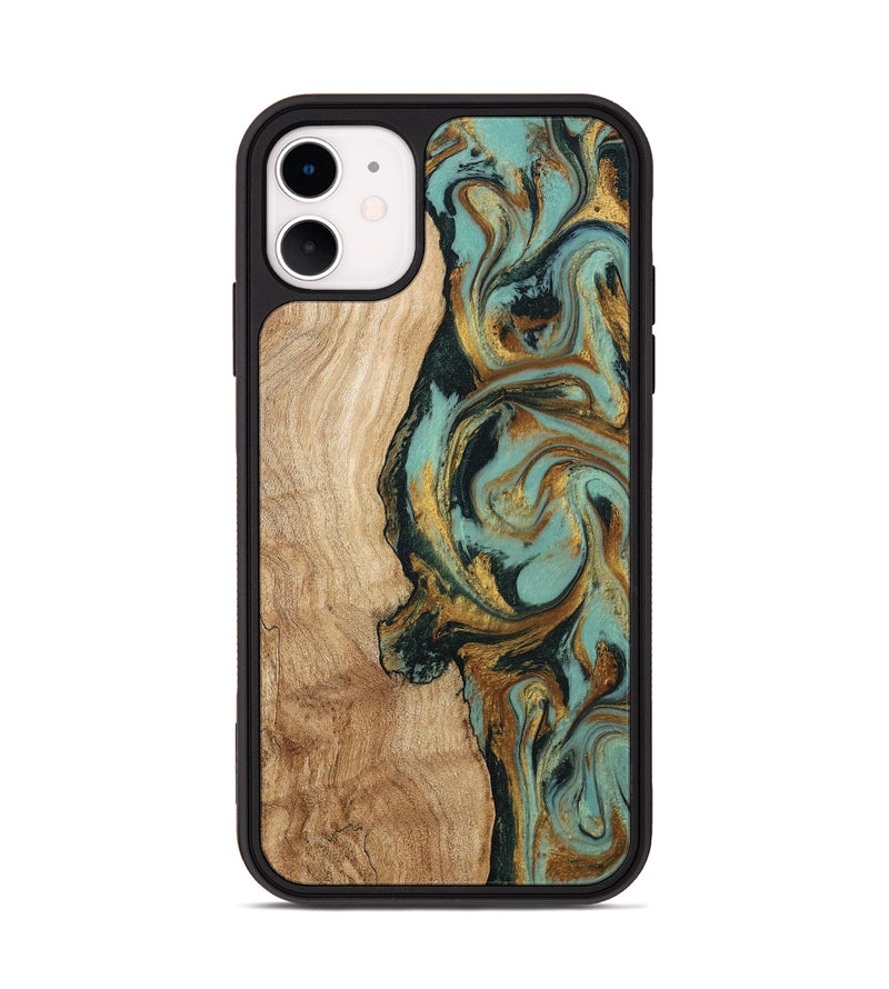 iPhone 11 Wood Phone Case - Janis (Teal & Gold, 799016)