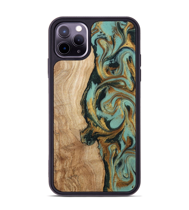 iPhone 11 Pro Max Wood Phone Case - Janis (Teal & Gold, 799016)