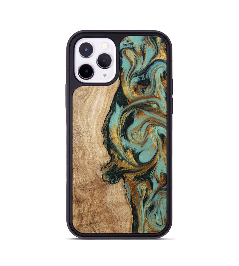 iPhone 11 Pro Wood Phone Case - Janis (Teal & Gold, 799016)