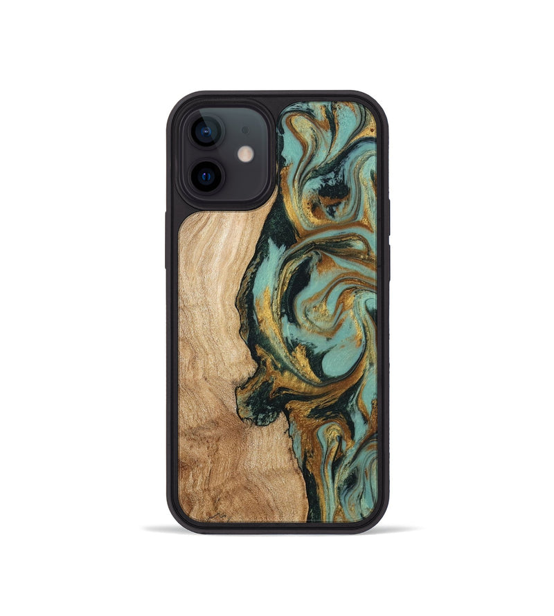 iPhone 12 mini Wood Phone Case - Janis (Teal & Gold, 799016)