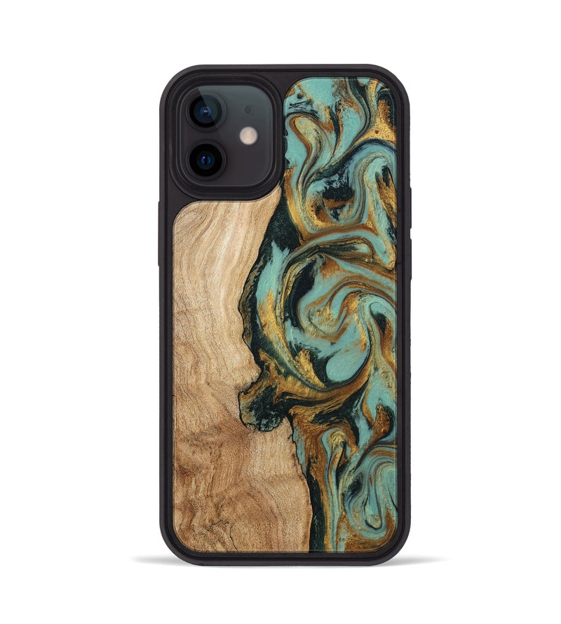 iPhone 12 Wood Phone Case - Janis (Teal & Gold, 799016)