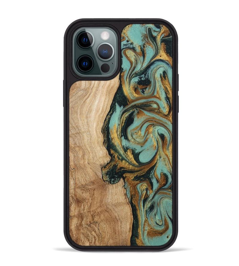 iPhone 12 Pro Max Wood Phone Case - Janis (Teal & Gold, 799016)