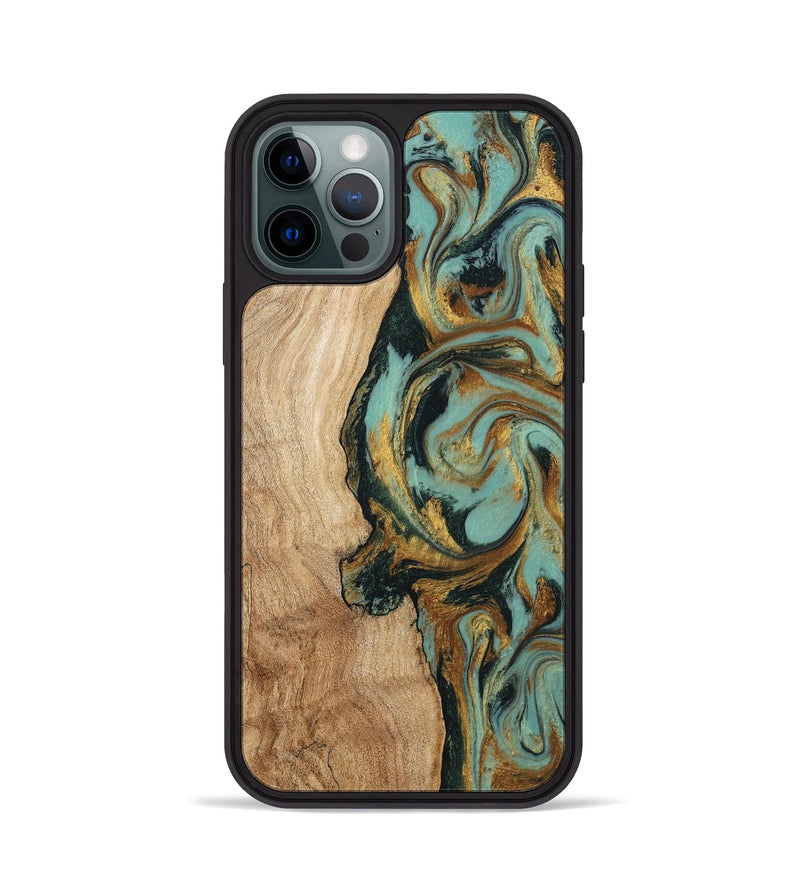 iPhone 12 Pro Wood Phone Case - Janis (Teal & Gold, 799016)