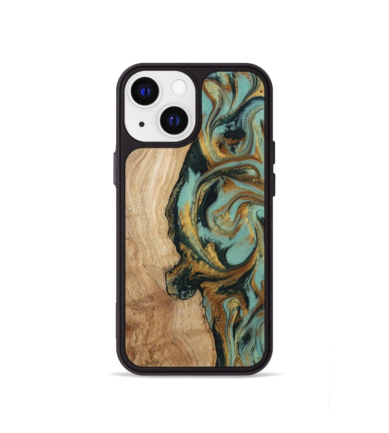 iPhone 13 mini Wood Phone Case - Janis (Teal & Gold, 799016)