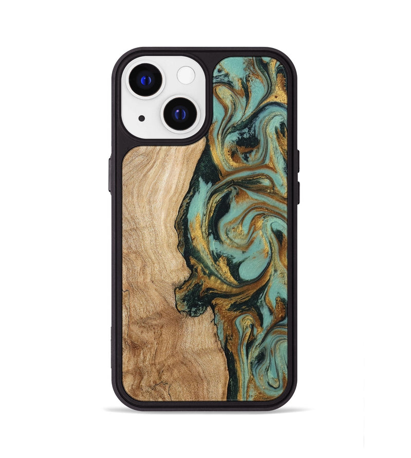 iPhone 13 Wood Phone Case - Janis (Teal & Gold, 799016)