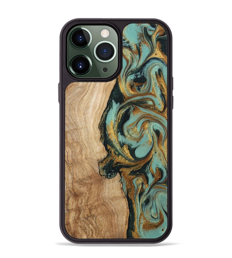 iPhone 13 Pro Max Wood Phone Case - Janis (Teal & Gold, 799016)