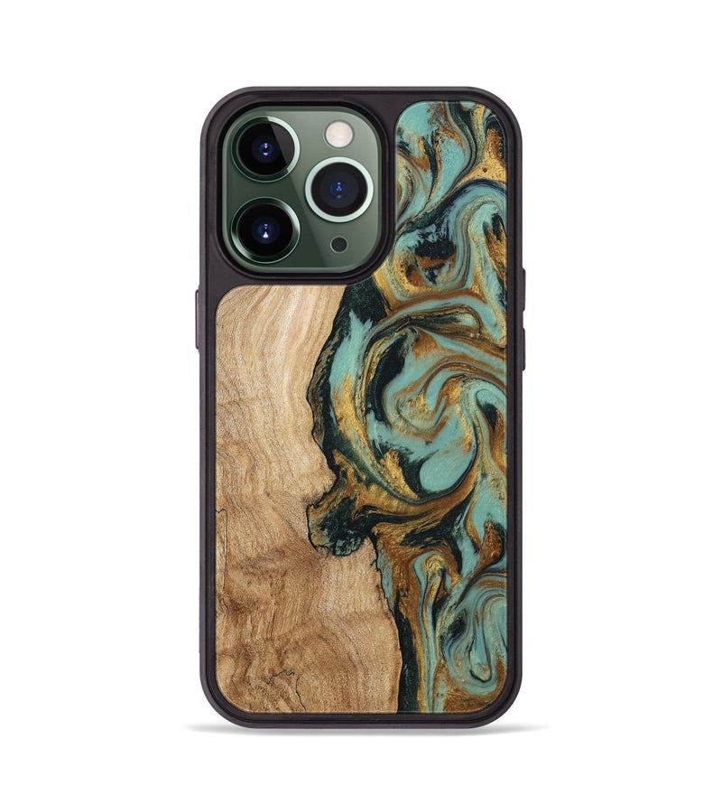 iPhone 13 Pro Wood Phone Case - Janis (Teal & Gold, 799016)