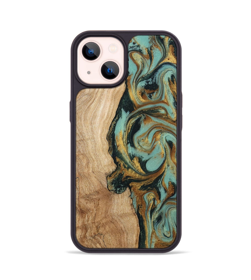 iPhone 14 Wood Phone Case - Janis (Teal & Gold, 799016)