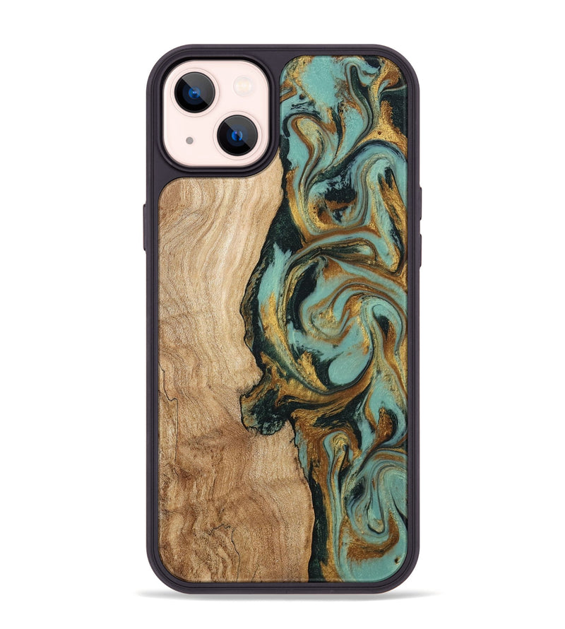 iPhone 14 Plus Wood Phone Case - Janis (Teal & Gold, 799016)