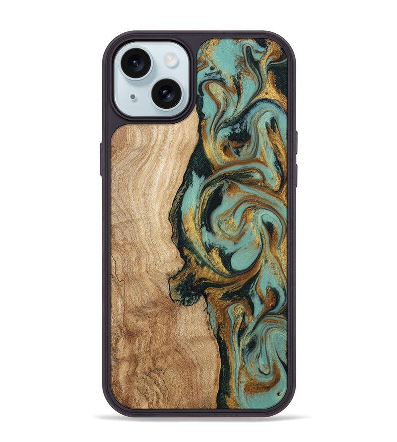 iPhone 15 Plus Wood Phone Case - Janis (Teal & Gold, 799016)