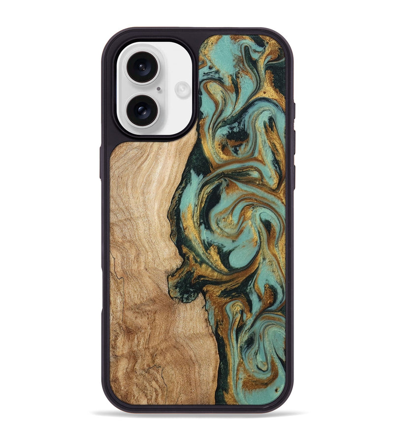 iPhone 16 Plus Wood Phone Case - Janis (Teal & Gold, 799016)