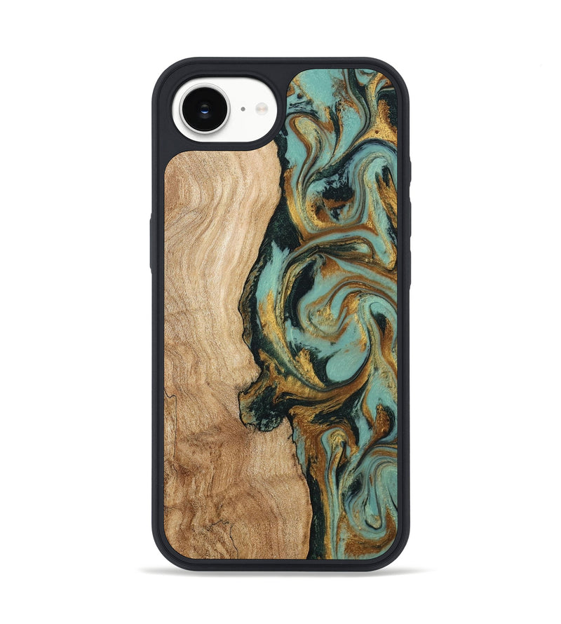iPhone 16e Wood Phone Case - Janis (Teal & Gold, 799016)