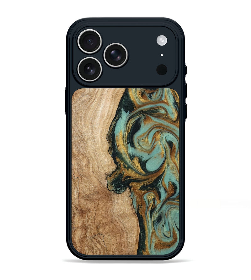 iPhone 17 Pro Max Wood Phone Case - Janis (Teal & Gold, 799016)