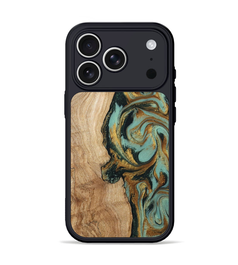 iPhone 17 Pro Wood Phone Case - Janis (Teal & Gold, 799016)