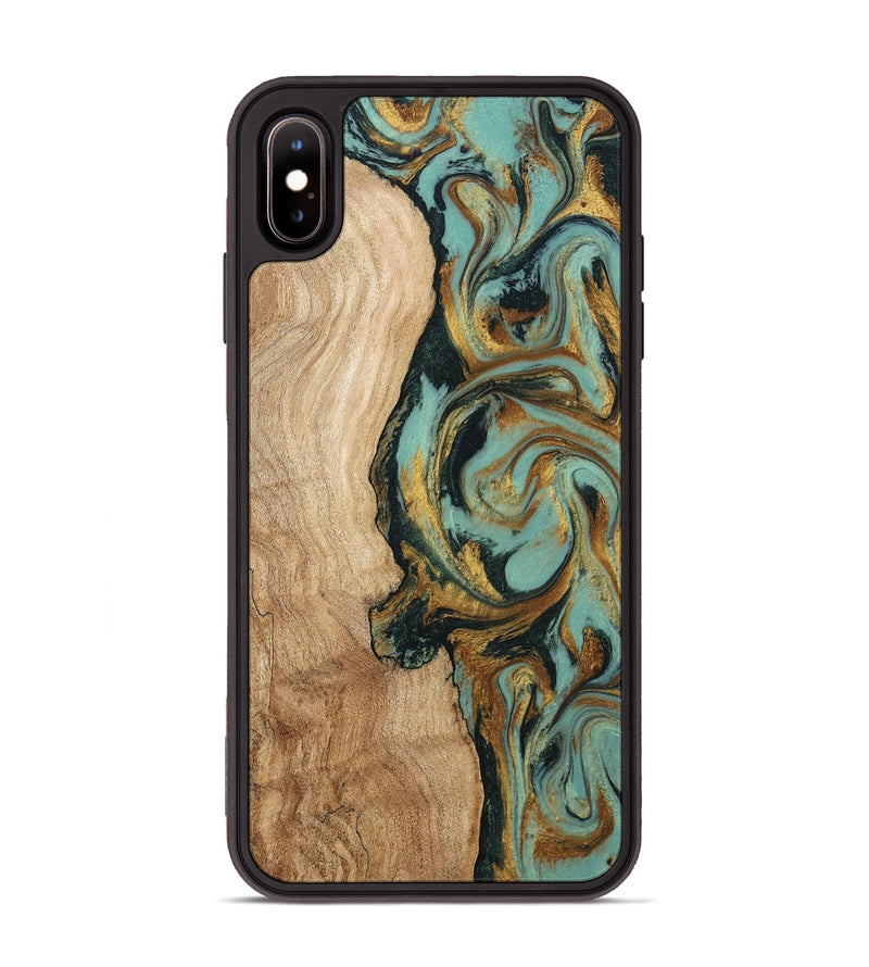 iPhone Xs Max Wood Phone Case - Janis (Teal & Gold, 799016)