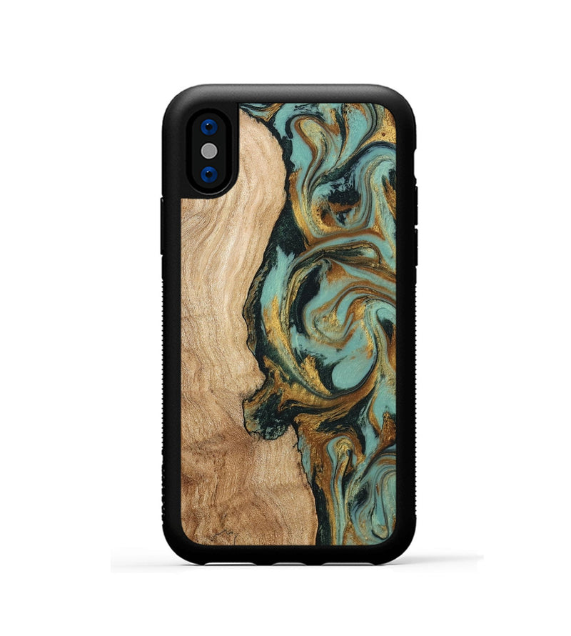 iPhone Xs Wood Phone Case - Janis (Teal & Gold, 799016)