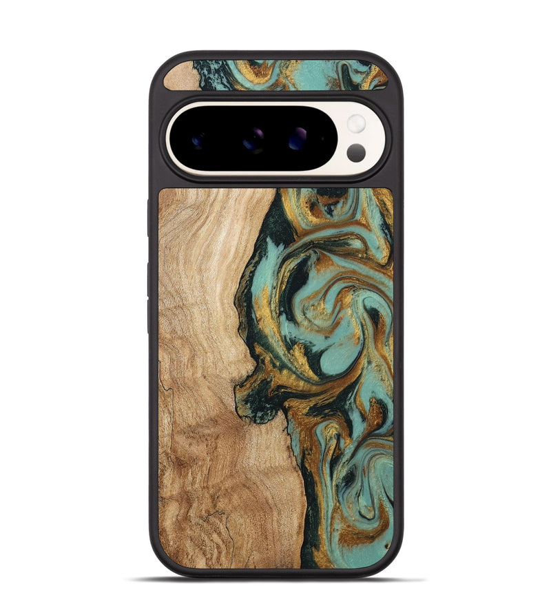 Pixel 9 Pro Wood Phone Case - Janis (Teal & Gold, 799016)